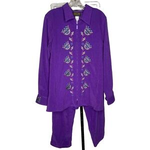 Bob Mackie Wearable Art Jacket Womens size med Purple Embroidery Abstract Flower